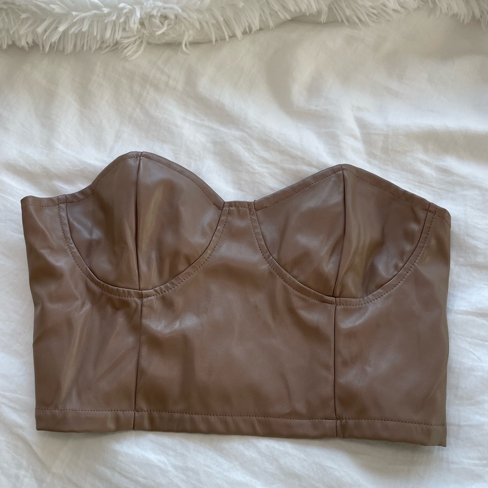 Brown Leather Bustier Top